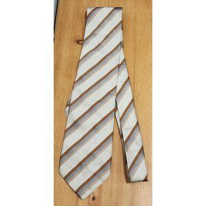 BRIONI Men’s 100% Silk Tie Striped Beige Blue Brown Handmade in Italy